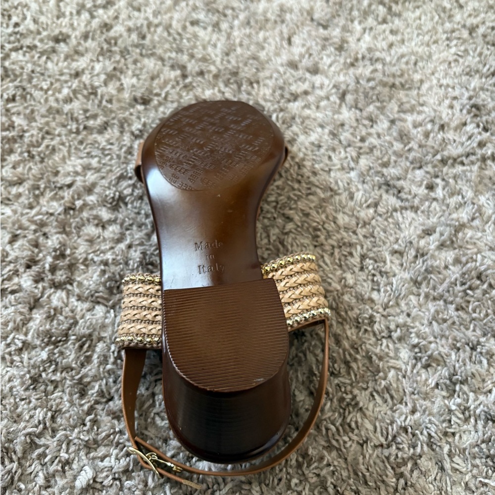 Italian Shoemakers Tan Braided Espadrille Slingback Sandals with Gold Trim - Picture 4 of 8
